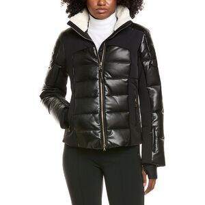 Bogner Black Faux Leather Ski Puffer Jacket NWT